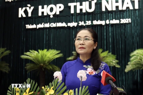Bà Nguyễn Thị Lệ phát biểu tại Kỳ họp. (Ảnh: TTXVN phát)