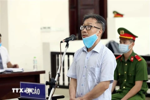 Bị cáo Đinh Văn Dũng (cựu Tổng Giám đốc Công ty Bình Hà) khai báo tại phiên tòa. (Ảnh: Phạm Kiên/TTXVN)