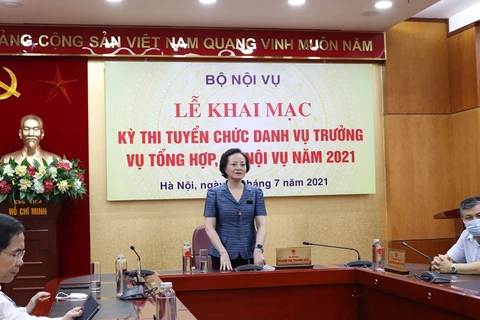 Bộ trưởng Phạm Thị Thanh Trà phát biểu khai mạc. (Nguồn: Bộ Nội vụ)