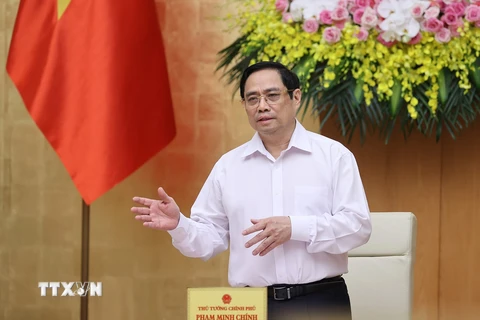 Thủ tướng Chính phủ Phạm Minh Chính chủ trì phiên họp Chính phủ thường kỳ tháng Sáu. (Ảnh: Dương Giang/TTXVN)
