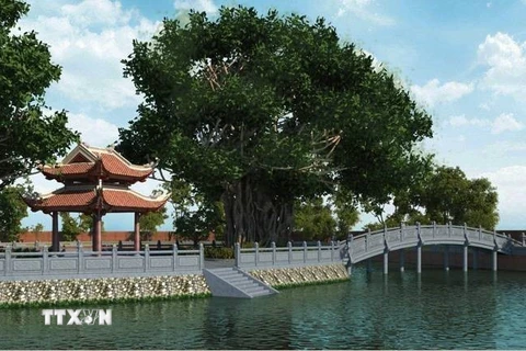 Phối cảnh công trình phục dựng tòa Phương Đình và tôn tạo gò Kim Châu tại hồ Văn. (Ảnh: TTXVN phát)