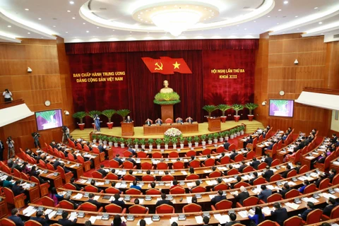 Quang cảnh Hội nghị lần thứ ba Ban Chấp hành Trung ương Đảng khóa XIII. (Nguồn: TTXVN)