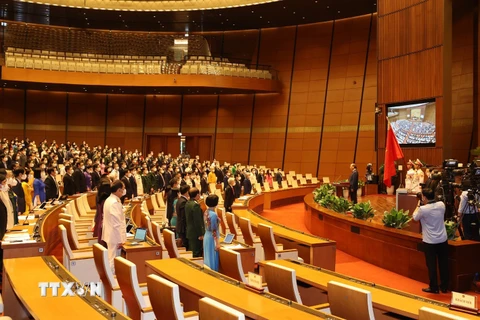 Quang cảnh nghi lễ Chủ tịch nước Nguyễn Xuân Phúc tuyên thệ nhậm chức. (Ảnh: Trí Dũng/TTXVN)