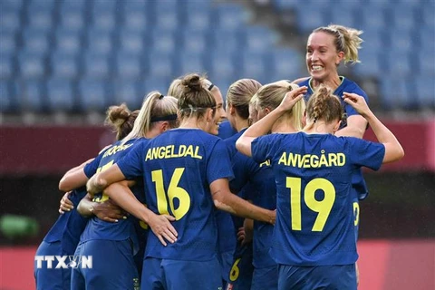 Các nữ cầu thủ Thụy Điển. (Ảnh: THX/TTXVN)