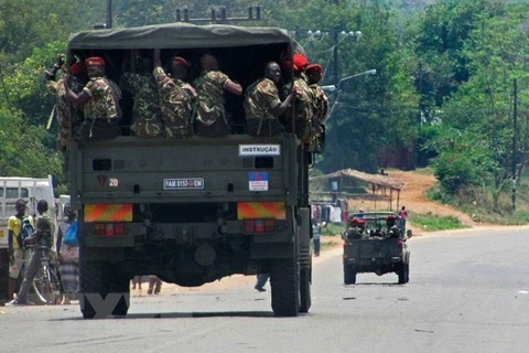Binh sỹ Mozambique di chuyển tới Sadjundjira thuộc vùng núi Gorongosa sau chiến dịch tấn công truy quét lực lượng nổi dậy Renamo. (Ảnh: EPA/TTXVN)