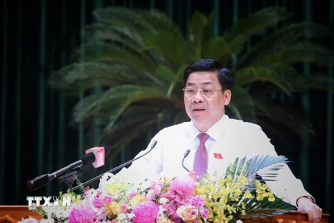 Ông Dương Văn Thái, Ủy viên Trung ương Đảng, Bí thư Tỉnh ủy, Trưởng Đoàn đại biểu Quốc hội tỉnh Bắc Giang phát biểu. (Ảnh: Danh Lam/TTXVN)