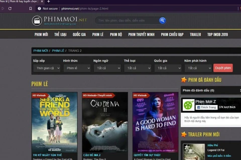 Trang website phim lậu www.phimmoi.net. 