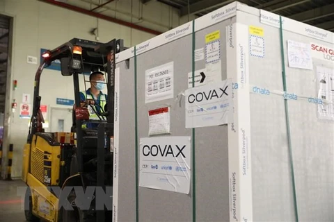 Một lô vaccine được chuyển đến Việt Nam theo cơ chế COVAX. (Ảnh: Minh Quyết/TTXVN)