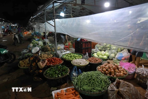 Các loại nông sản thiết yếu phục vụ nhu cầu của người tiêu dùng tại chợ đầu mối Minh Khai. (Ảnh: Vũ Sinh/TTXVN)