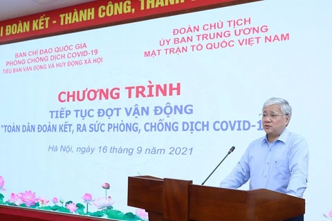 Ông Đỗ Văn Chiến, Bí thư Trung ương Đảng, Chủ tịch Ủy ban Trung ương MTTQ Việt Nam, Trưởng Tiểu ban Vận động và huy động xã hội đã kêu gọi và phát động tiếp tục đợt vận động 'Toàn dân đoàn kết, ra sức phòng, chống dịch COVID-19.' (Nguồn: Trang thông tin đ
