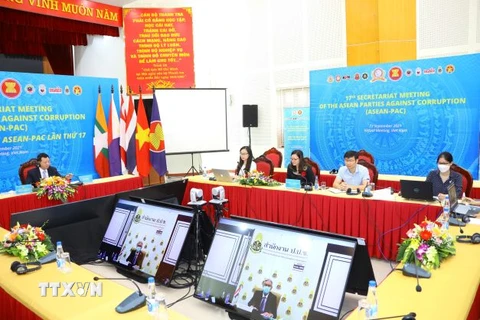 Quang cảnh cuộc họp Ban Thư ký ASEAN-PAC lần thứ 17 tại điểm cầu Hà Nội. (Ảnh: Nguyễn Điệp/TTXVN)