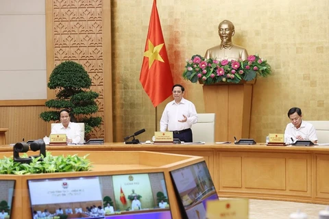 Thủ tướng Phạm Minh Chính kết luận buổi làm việc. (Ảnh: Dương Giang/TTXVN)