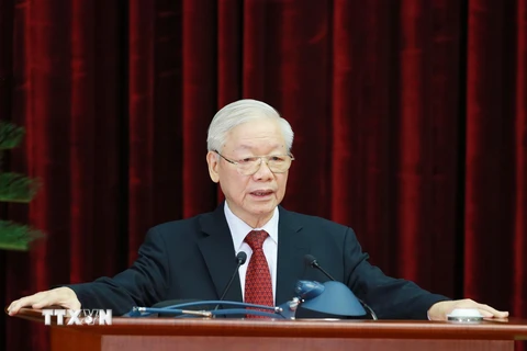 Tổng Bí thư Nguyễn Phú Trọng phát biểu khai mạc hội nghị. (Ảnh: Phương Hoa/TTXVN)