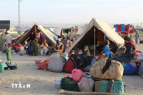 Người tị nạn Afghanistan tại các khu lều tạm ở khu vực biên giới giữa Afghanistan và Pakistan, ngày 31/8/2021. (Ảnh: AFP/TTXVN)