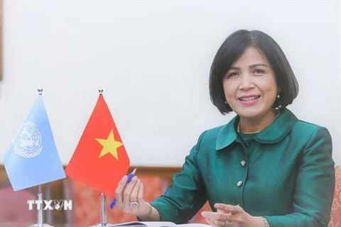 Đại sứ Lê Thị Tuyết Mai, Trưởng Phái đoàn thường trực Việt Nam bên cạnh Liên hợp quốc, Tổ chức Thương mại Thế giới (WTO) và các tổ chức quốc tế khác tại Geneva. (Ảnh: Tố Uyên/TTXVN)