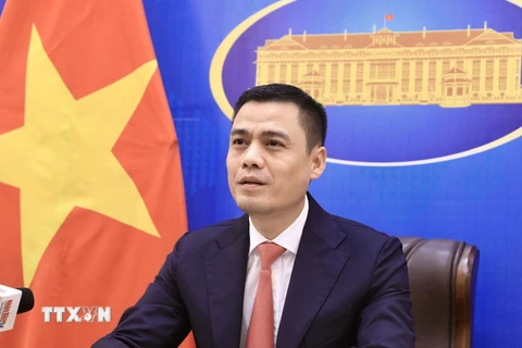 Thứ trưởng Ngoại giao Đặng Hoàng Giang dự Hội nghị Bộ trưởng Ngoại giao CICA lần thứ 6 theo hình thức trực tuyến. (Ảnh: Lâm Khánh/TTXVN)