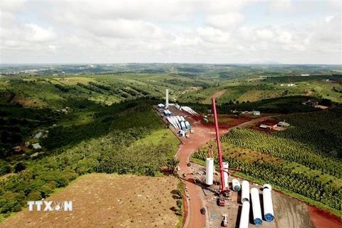 Toàn cảnh dự án điện gió Nam Bình 1 ở Đắk Nông. (Ảnh: Hưng Thịnh/TTXVN)