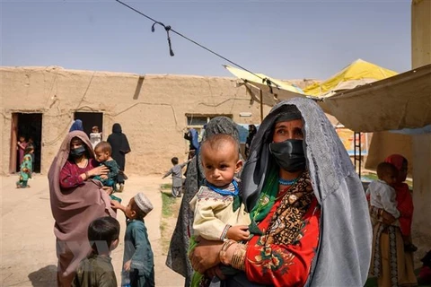 Phụ nữ và trẻ em sơ tán tránh xung đột tại tỉnh Helmand, Afghanistan. (Ảnh: AFP/TTXVN)