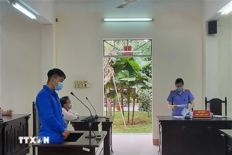 Đại diện Viện Kiểm sát Nhân dân tỉnh đọc cáo trạng buộc tội bị cáo Lê Hoàng Quang về tội 'Cố ý gây thương tích' tại phiên tòa. (Ảnh: TTXVN)