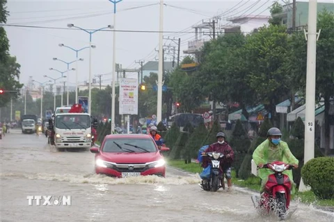 Một đoạn đường ở thành phố Nha Trang ngập sâu trong nước vào ngày 11/11 do trên địa bàn liên tiếp có mưa lớn. (Ảnh minh họa. Nguồn: TTXVN)