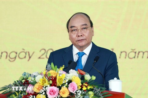 Chủ tịch nước Nguyễn Xuân Phúc phát biểu tại Lễ kỷ niệm. (Ảnh: Thống Nhất/TTXVN)
