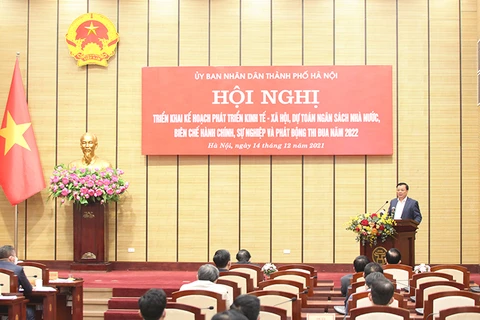 Bí thư Thành ủy Hà Nội Đinh Tiến Dũng phát biểu chỉ đạo tại hội nghị. (Nguồn: Hanoi.gov.vn)