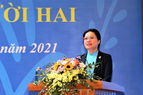 Ủy viên Trung ương Đảng, Chủ tịch Hội Liên hiệp Phụ nữ Việt Nam Hà Thị Nga phát biểu khai mạc hội nghị. (Nguồn: Hoilhpn.org.vn)