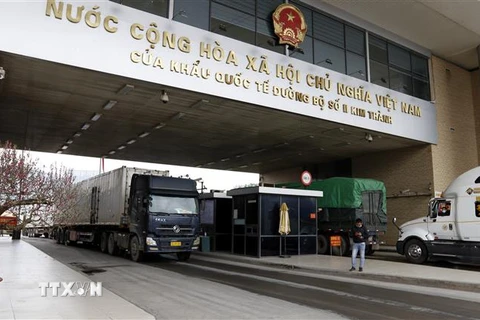 Hoạt động xuất nhập khẩu tại Cửa khẩu quốc tế đường bộ số II Kim Thành. (Ảnh: Quốc Khánh/TTXVN)