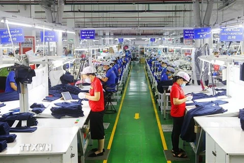 Hoạt động sản xuất đầu năm tại Công ty trách nhiệm hữu hạn Apparel Far Eastern (Việt Nam) đóng Khu công nghiệp Việt Nam - Singapore, thành phố Thuận An, tỉnh Bình Dương. (Ảnh: TTXVN phát)