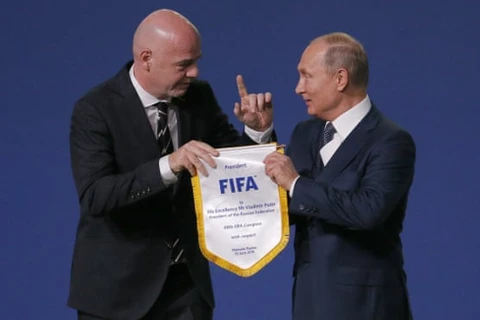 Chủ tịch FIFA Gianni Infantino và Tổng thống Nga Vladimir Putin năm 2018. (Nguồn: AP)