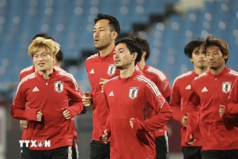 Các cầu thủ đội tuyển Nhật Bản. (Ảnh: Minh Quyết/TTXVN)