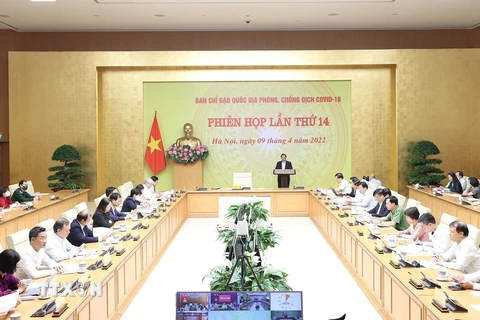  Thủ tướng Phạm Minh Chính chủ trì phiên họp lần thứ 14 Ban Chỉ đạo quốc gia phòng, chống dịch COVID-19. (Ảnh: Dương Giang/TTXVN)
