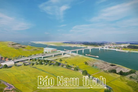 Phối cảnh đơn nguyên cầu Đống Cao trên tuyến đường trục phát triển nối vùng kinh tế biển tỉnh Nam Định với đường cao tốc Cầu Giẽ-Ninh Bình giai đoạn 2. (Nguồn: Báo Nam Định)