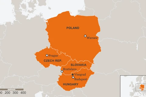Nhóm Visegrad (V4 - gồm Ba Lan, Hungary, Slovakia và Cộng hòa Séc). (Nguồn: DW)