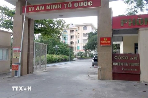 Trụ sở Công an huyện Hà Trung, Thanh Hóa, nơi tạm giữ Triệu Quân Sự. (Ảnh: Nguyễn Nam/TTXVN)