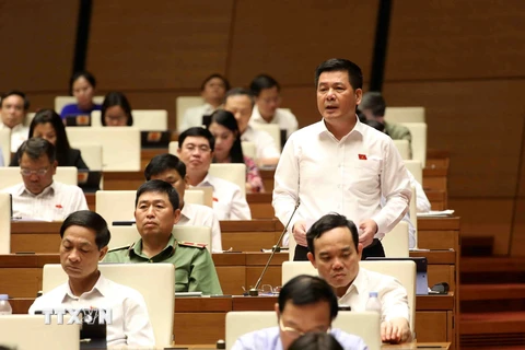 Bộ trưởng Bộ Công Thương Nguyễn Hồng Diên trả lời để làm rõ các nội dung các câu hỏi có liên quan do các đại biểu quốc hội đặt ra. (Ảnh: An Đăng/TTXVN)
