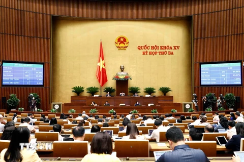 Quốc hội biểu quyết thông qua Nghị quyết về việc thành lập Đoàn giám sát chuyên đề của Quốc hội năm 2023. (Ảnh: Doãn Tấn/TTXVN)