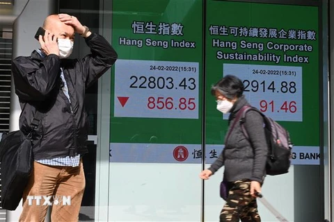 Bảng chỉ số chứng khoán tại Hong Kong, Trung Quốc. (Ảnh minh họa: AFP/TTXVN)