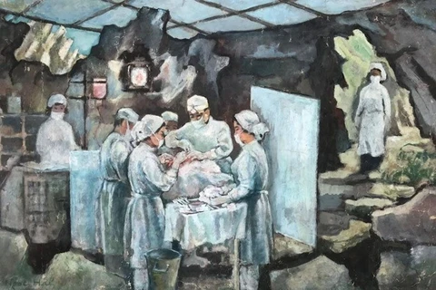 Tác phẩm 'Ca mổ trong hang sơ tán' của tác giả Trần Ngọc Hải.