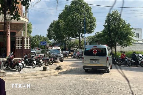Hiện trường vụ 6 người tử vong trong 1 căn nhà tại đường DJ15, thuộc phường Thới Hòa, thị xã Bến Cát, tỉnh Bình Dương. (Ảnh: Văn Hướng/TTXVN)