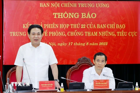 Ông Nguyễn Văn Yên, Phó Trưởng Ban Nội chính Trung ương phát biểu tại cuộc họp. (Ảnh: Phương Hoa/TTXVN)