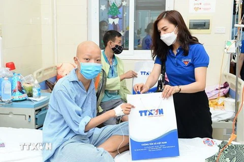 Các đoàn viên thanh niên TTXVN trao quà cho các bệnh nhi nhân dịp Tết Trung Thu. (Ảnh minh họa: Minh Đức/TTXVN)