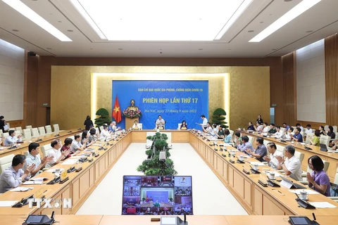 Quang cảnh phiên họp lần thứ 17 Ban Chỉ đạo quốc gia phòng, chống dịch COVID-19. (Ảnh: Dương Giang/TTXVN)