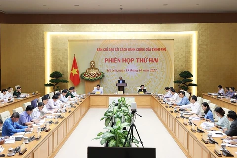 Quang cảnh phiên họp thứ hai Ban Chỉ đạo cải cách hành chính của Chính phủ. (Ảnh: Dương Giang/TTXVN)