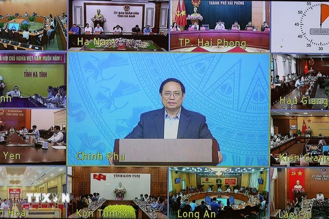 Thủ tướng Phạm Minh Chính, Trưởng Ban Chỉ đạo chủ trì Phiên họp lần thứ 18 Ban Chỉ đạo phòng, chống dịch COVID-19. (Ảnh: Dương Giang/TTXVN)