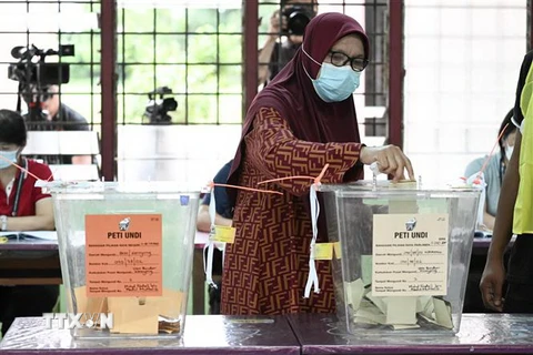 Cử tri Malaysia bỏ phiếu tổng tuyển cử tại điểm bầu cử ở Bera, bang Pahang, ngày 19/11. (Ảnh: AFP/TTXVN)