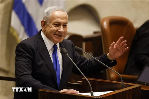 Thủ tướng Israel Benjamin Netanyahu phát biểu trước Quốc hội ở Jerusalem. (Ảnh: AFP/TTXVN)