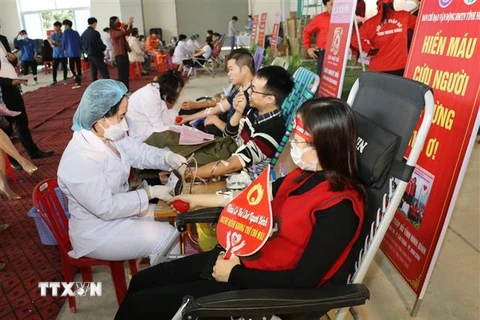 Tình nguyện viên tham gia hiến máu cứu người. (Ảnh: Đức Phương/TTXVN)