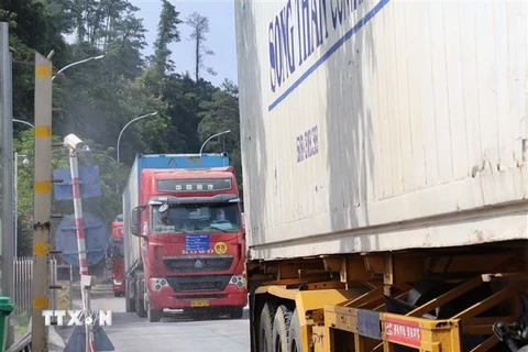 Phương tiện chở hàng hóa vào Việt Nam qua Cửa khẩu Quốc tế Hữu Nghị. (Nguồn: TTXVN)