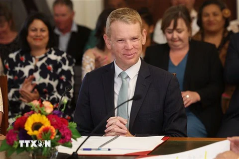 Ông Chris Hipkins trong lễ tuyên thệ nhậm chức Thủ tướng New Zealand ở Wellington ngày 25/1. (Ảnh: AFP/TTXVN)